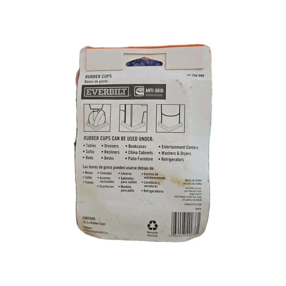 (4-Pk) Everbilt Square Furniture Cups Rubber Brown 2 750 989